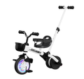 Multi-Functional Kids Tricycle | Stroller Trike with Flashing Light Wheel (White & Black Edition)