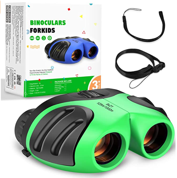 High-Definition Kids Binoculars Toy (8x21) - Compact Shockproof Telescope with Neck Strap & Lanyard, Real Optics Gift Set for Boys & Girls Outdoor Camping Bird Watching