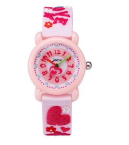 Kids Analog Time Teacher Watch - 3D Cartoon Sweet Heart Quartz Wristwatch with Colorful Learning Dial, Soft Silicone Embossed Strap, Educational Gift for Toddler Girls